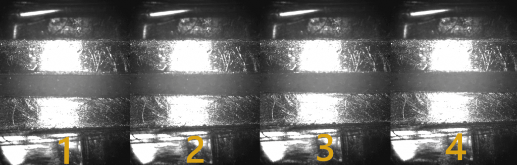 Progression of sample compression showing visual analysis of thickness changing by 0.252 mm.